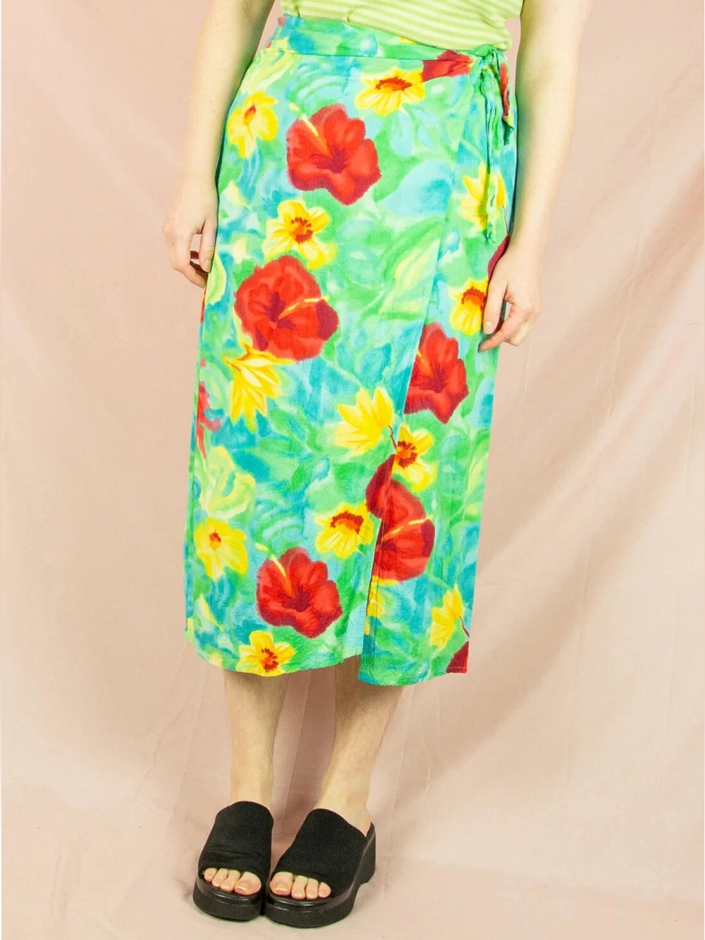 JAMS WORLD Vintage Y2K 90’s Royal Hibiscus Midi Wrap Skirt